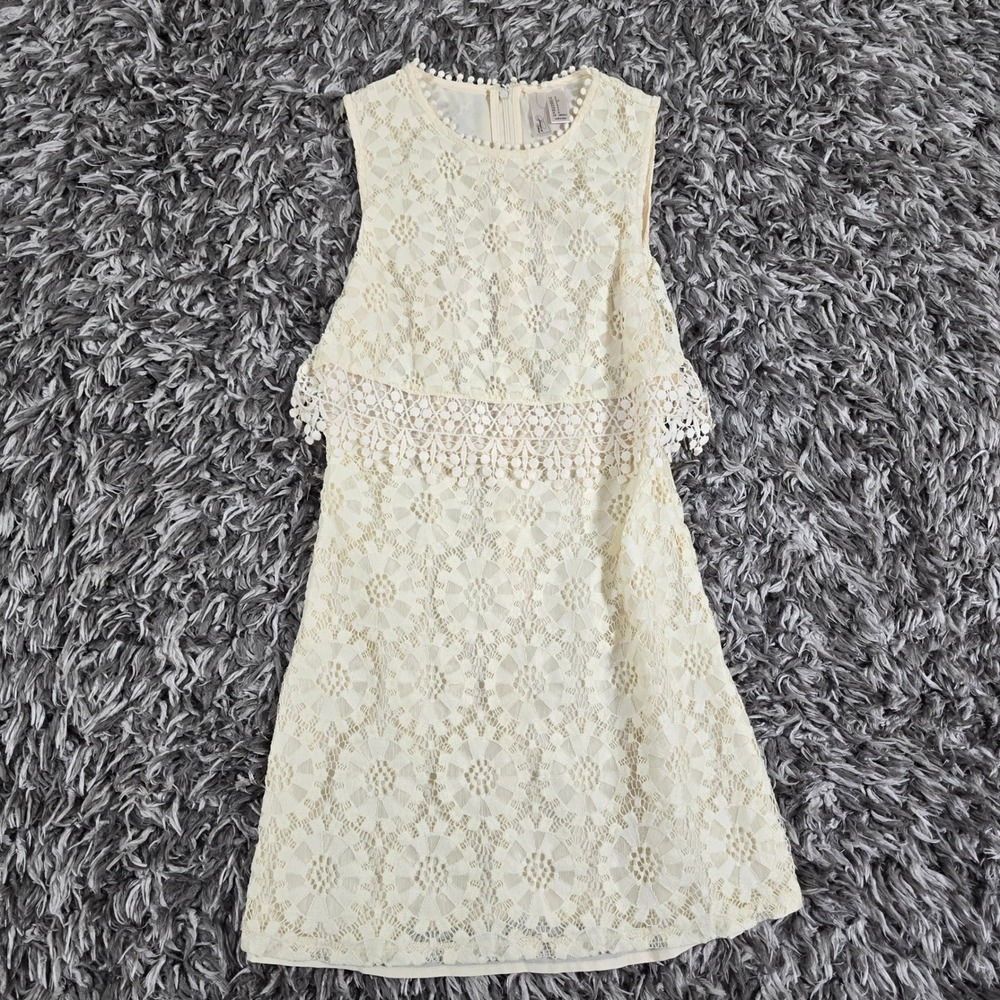 Forever 21 Cream Floral Lace Sleeveless Mini Dress Tiered Crochet Size Small